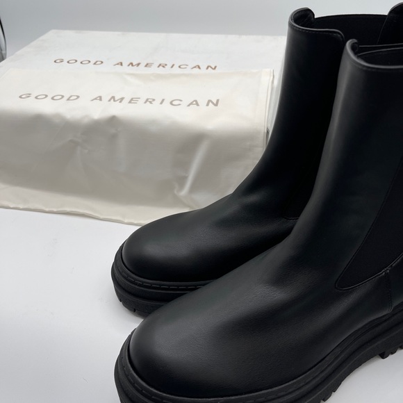 Good American Black Combat pull on platform Boots Size 11 Women’s NIB - Picture 3 of 14